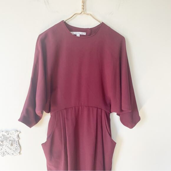 & Other Stories Burgundy Open Back Bat Wing Crepe Midi Dress 4 / S - Picture 6 of 13